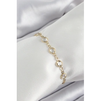 Pirinç Gold Renk Zirkon Taşlı Kadın Bileklik