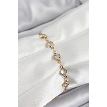 Pirinç Gold Renk Zirkon Taşlı Kadın Bileklik