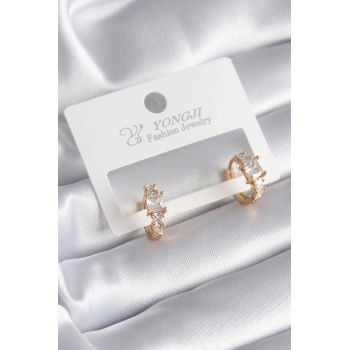 Pirinç Gold Renk Zirkon Taşlı Kadın Küpe