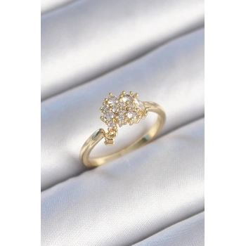 Pirinç Gold Renk Zirkon Taşlı Kadın Yüzük