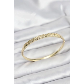 Pirinç Gold Renk Zirkon Taşlı Model Kadın Kelepçe Bileklik