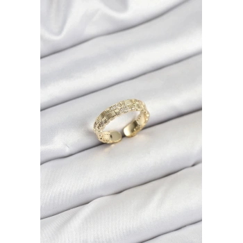 Pirinç Gold Renk Zirkon Taşlı Sırım Kadın Yüzük