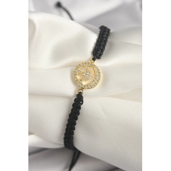 Pirinç Gold Renk Zirkon Taşlı Taç Figür Asansörlü Makrome Model Kadın Bileklik