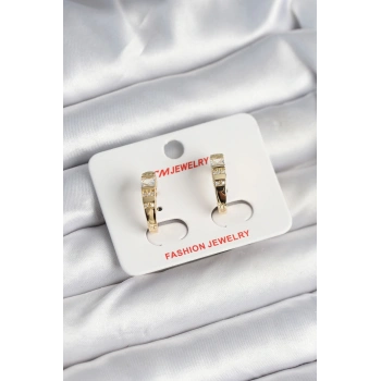 Pirinç Gold Renk Zirkon Taşlı Vintage Kadın Küpe