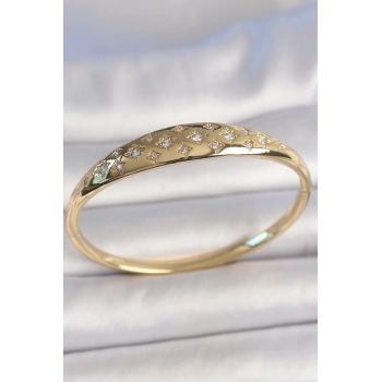 Pirinç Gold Renk Zirkon Taşlı Yıldız İşlemeli Kadın Kelepçe