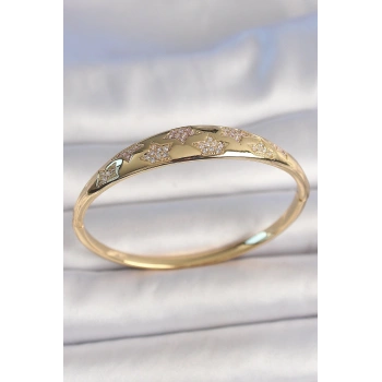 Pirinç Gold Renk Zirkon Taşlı Yıldız İşlemeli Kadın Kelepçe