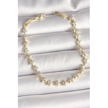 Pirinç Gold Renk Zirkon Taşlı Yıldız Model VIP Seri Kadın Bileklik