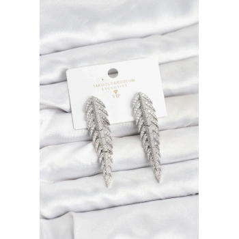 Pirinç Gümüş Renk Balık Sırtı Model Zirkon Taşlı Kadın Küpe