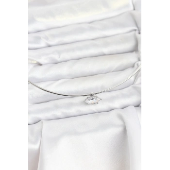 Pirinç Gümüş Renk Choker Model Zirkon Taşlı Kadın Kolye