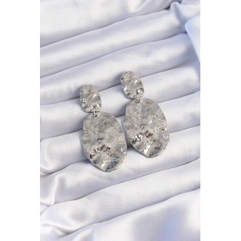 Pirinç Gümüş Renk Ezme Plaka Küpe