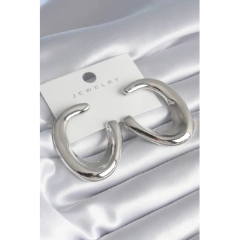 Pirinç Gümüş Renk Halka Model Kadın Küpe