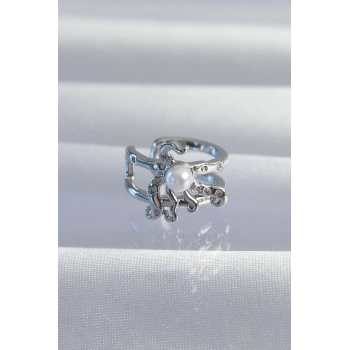 Pirinç Gümüş Renk İncili Ahtapot Earcuff Küpe