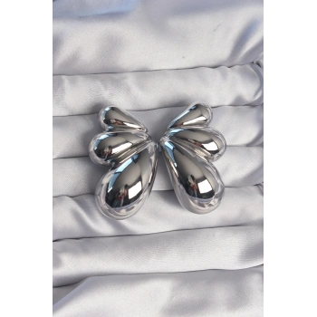 Pirinç Gümüş Renk İri Bombeli Kelebek Küpe