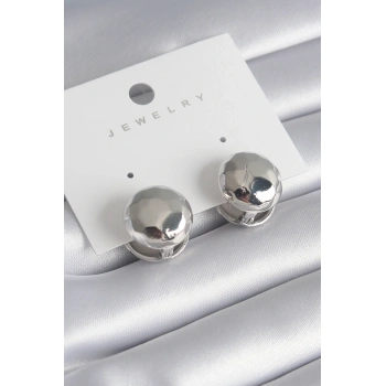 Pirinç Gümüş Renk İşleme Detay Top Model Kadın Küpe