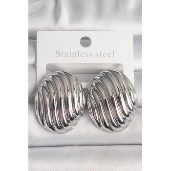 Pirinç Gümüş Renk İşlemeli Oval Model Kadın Küpe