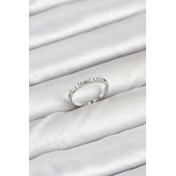 Pirinç Gümüş Renk Lazer Kesim Kadın Yüzük