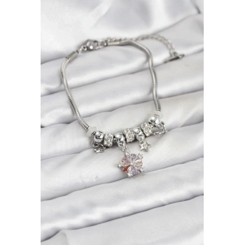 Pirinç Gümüş Renk Renkli Yıldız Charmlı Kadın Bileklik