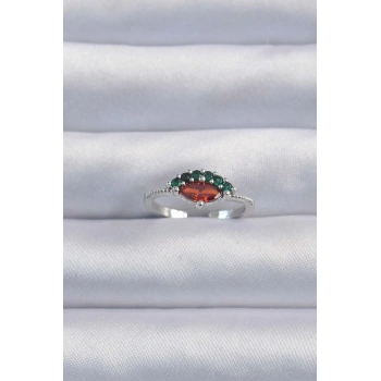 Pirinç Gümüş Renk Renkli Zirkon Taşlı Ayarlanabilir Karpuz Model Yüzük