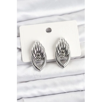 Pirinç Gümüş Renk Sarmal Damla Model Vintage Kadın Küpe