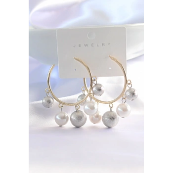 Pirinç Gümüş Renk Topçuk Model Gold Renk Halka Küpe