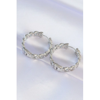 Pirinç Gümüş Renk Zincir Model Halka Küpe