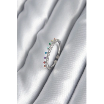 Pirinç Gümüş Renk Zirkon Taş Detay Kadın Yüzük