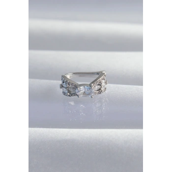 Pirinç Gümüş Renk Zirkon Taş Kaplama Earcuff Küpe