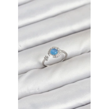 Pirinç Gümüş Renk Zirkon Taşlı Ay Yıldız Kadın Yüzük