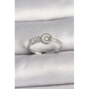 Pirinç Gümüş Renk Zirkon Taşlı Ayarlanabilir Kadın Yüzük