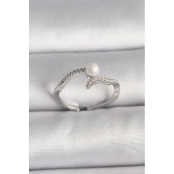 Pirinç Gümüş Renk Zirkon Taşlı Ayarlanabilir Yüzük