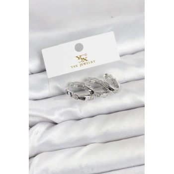 Pirinç Gümüş Renk Zirkon Taşlı Halka Yılan Model YSX Trio Küpe Seti