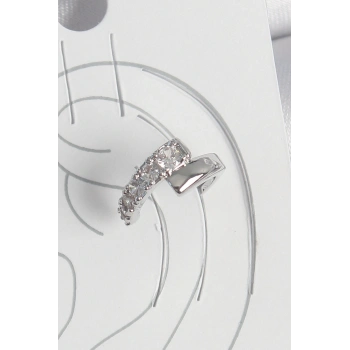 Pirinç Gümüş Renk Zirkon Taşlı Kadın Kıkırdak Küpe