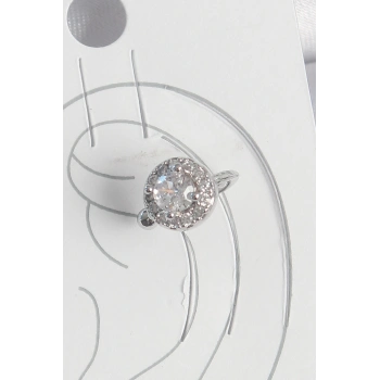 Pirinç Gümüş Renk Zirkon Taşlı Kadın Kıkırdak Model Küpe