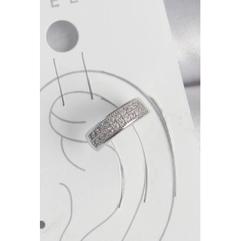 Pirinç Gümüş Renk Zirkon Taşlı Kıkırdak Model Kadın Küpe