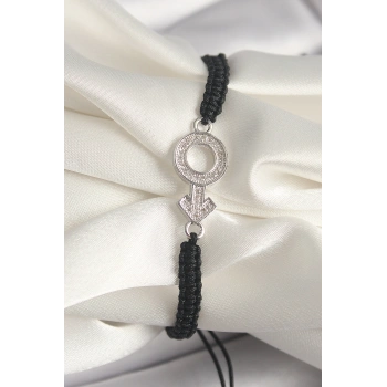 Pirinç Gümüş Renk Zirkon Taşlı Mars Figür Asansörlü Makrome Model Kadın Bileklik