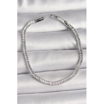 Pirinç Gümüş Renk Zirkon Taşlı Su Yolu Model Kadın Bileklik