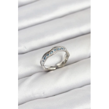 Pirinç Gümüş Renk Zirkon Taşlı Vintage Kadın Yüzük