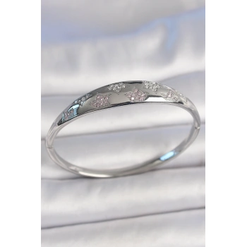 Pirinç Gümüş Renk Zirkon Taşlı Yıldız İşlemeli Kadın Kelepçe