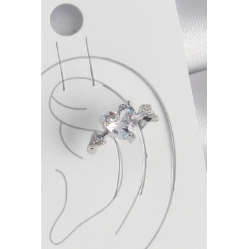 Pirinç Gümüş Renk Zirkon Taşlı Yıldız Model Kadın Kıkırdak Küpe