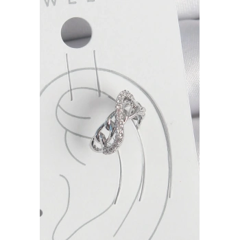 Pirinç Gümüş Renk Zirkon Taşlı Zincir Sonsuzluk Model Kadın Kıkırdak Küpe