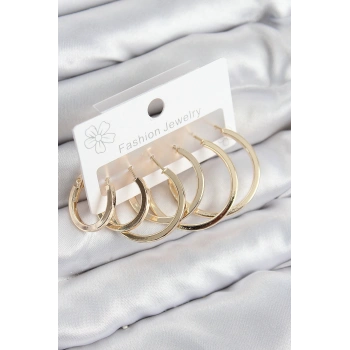 Pirinç Halka Model Gold Renk Kadın Set Küpe