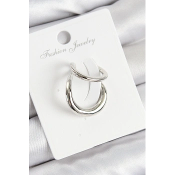 Pirinç Halka Model Gümüş Renk Sağ Kıkırdak Küpe