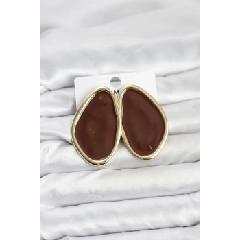 Pirinç Kahverengi Mineli Damla Model Vintage Plaka Kadın Küpe