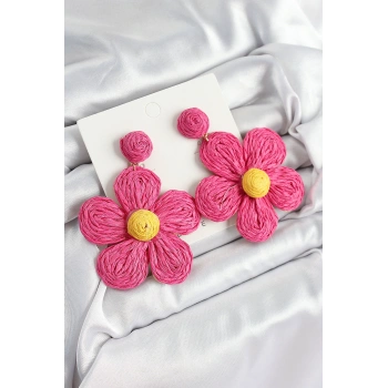 Pirinç Pembe Papatya Model Gold Renk Kadın Hasır Küpe