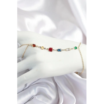 Pirinç Renkli Zirkon Taşlı Y Model Gold Renk Kadın Şahmeran