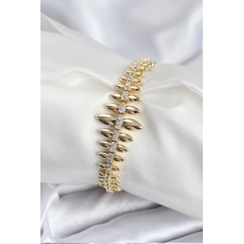 Pirinç VIP Seri Gold Renk Sıralı Damla Model Kadın Bileklik