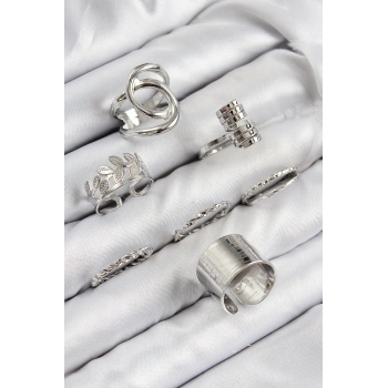 Pirinç Yaprak Model Gümüş Renk Kadın Yüzük Kombin Set