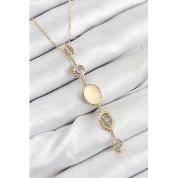 Pirinç Zincir Sarı Gold Renk Zirkon Taşlı Y Kolye