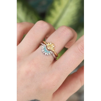 Pirinç Zirkon Taşlı 2li Ayarlanabilir Arkadaş Yüzüğü