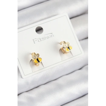 Pirinç Zirkon Taşlı Arı Model Gold Renk Çocuk Küpe
